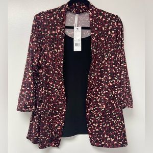 NY Collection Womens 3/4 Sleeve Two-Fer Top ,Open Front Attached Tank 3/4 Sleeve